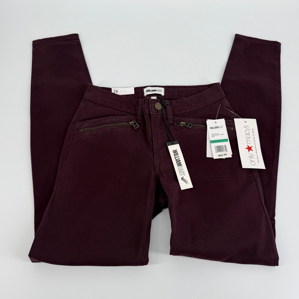 William Rast Jane Skinny Cargo Pants Juniors 24 Wine NWT Zipper Moto Utility